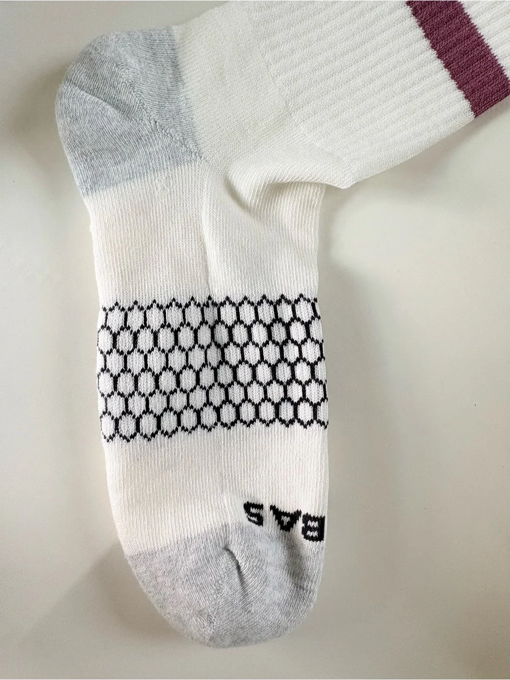 Bombas 8-Pack White Athletic Crew Socks with Maroon Double Stripes